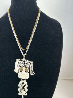 Alan  Gold and White Articulated Dog Pendant Necklace (6)